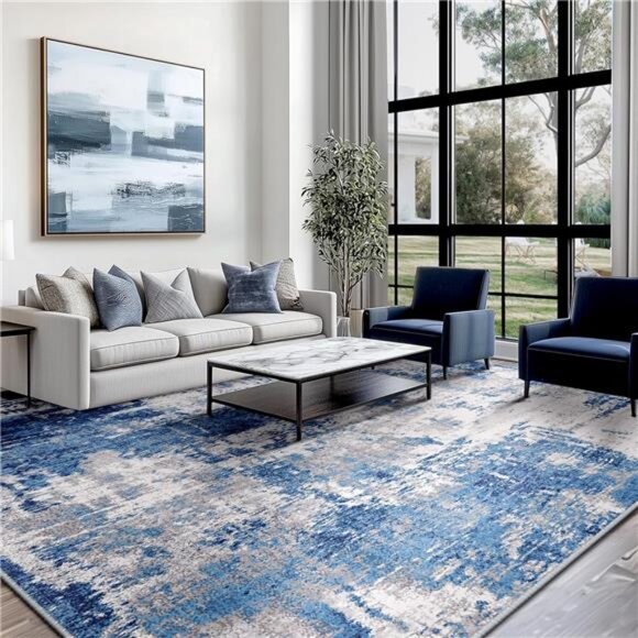 Area Rugs 5'x7' Modern Abstract Living Room Entryway Bedroom Print Pattern Blue - Picture 2 of 7